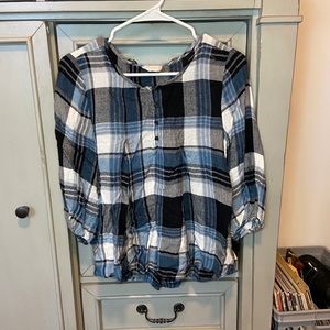 Black, White, and Blue button up poofy sleeves